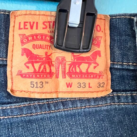 Levi's 513 Mens Denim Jeans Straight Fit 33 x 32 Medium Wash Blue Pants Solid - Picture 4 of 9
